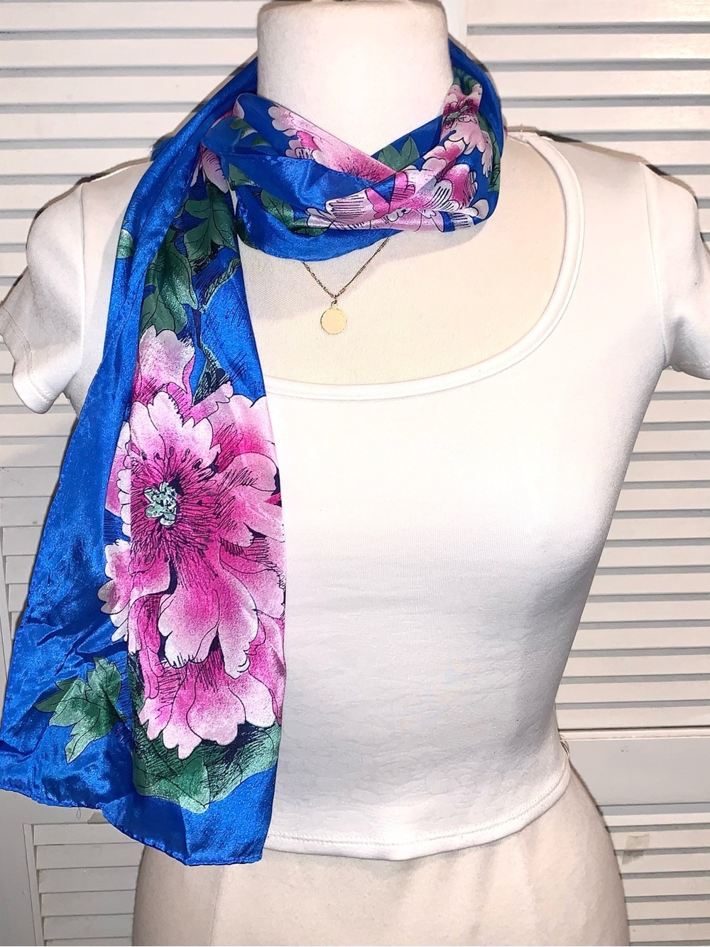 90s Vintage Vera 100% Silk Scarf Blue and Pink floral
